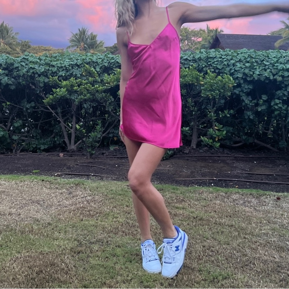 Aritzia pink silk slip dress 💕